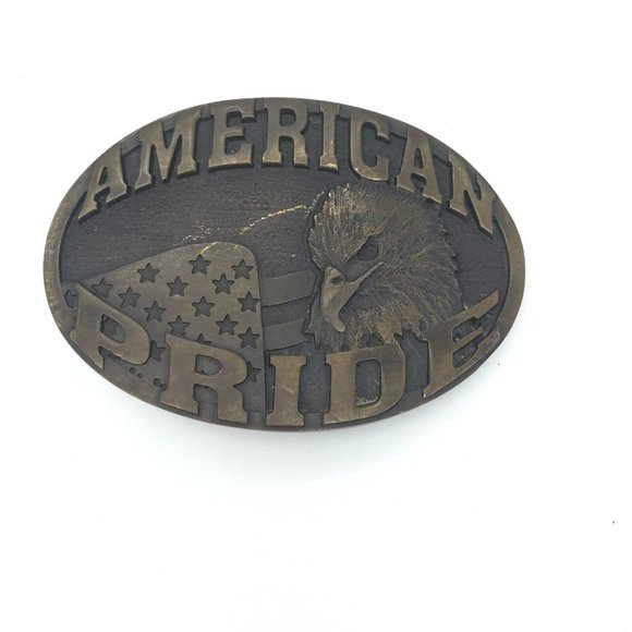 VTG Montana Silversmiths Brass Belt Buckle American Pride‎ Eagle Flag - Picture 1 of 7